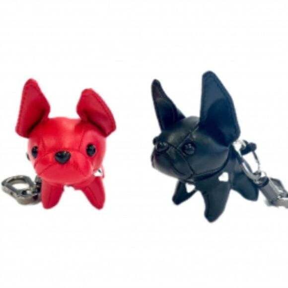 Genuine Alpaca and Leather French Bulldog Keychain - Like NEW - With Keyring - Picture 1 of 2